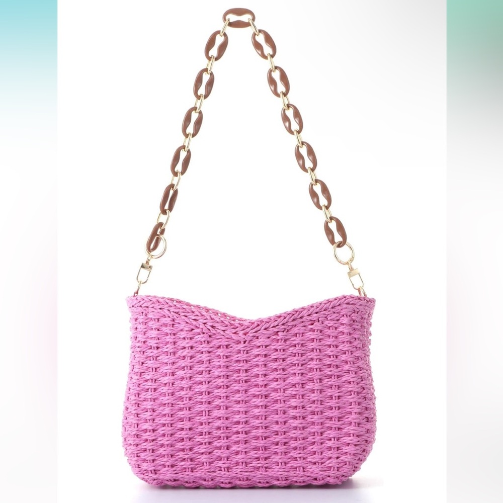 Pink Woven Straw Handbag New Gem